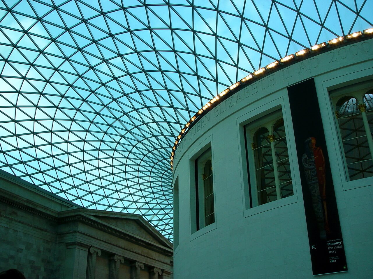 View of glass roof over the Great Court at the British Museum