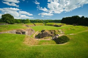 View of the Roman amphitheatre at Caerleon