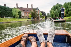 Punting on the river Cam in Cambridge, England.