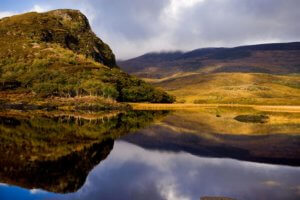 A view over the Lakes of Killarney with a cloudy sky