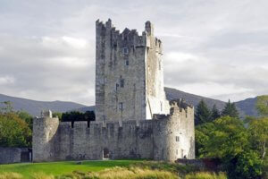 A view of the tall castle keep of Ross Castle