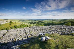 Yorkshire Dales National Park. Malham Cove is a curved crag of carboniferous limestone.